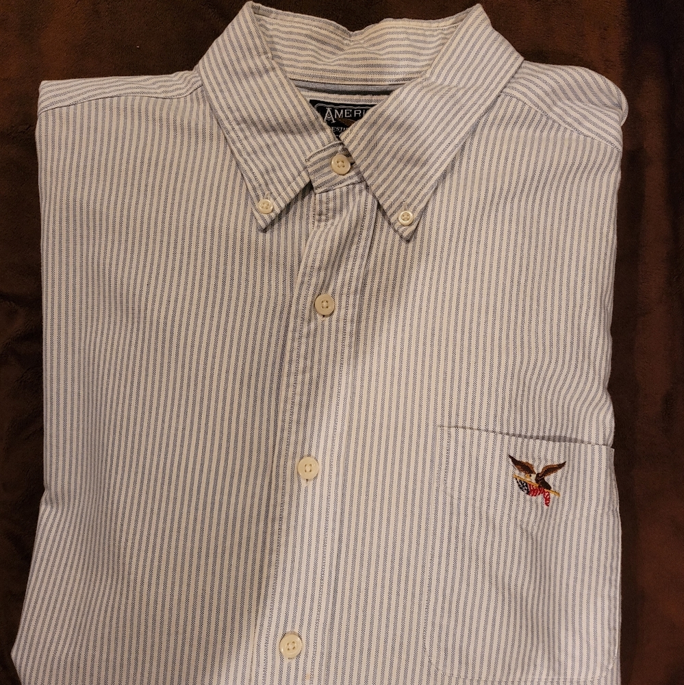 American Living Men's blue and white striped long sleeve shirt, size L